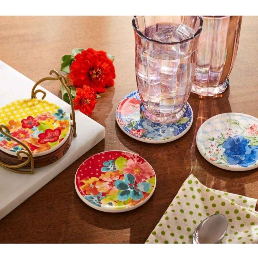 Pioneer Woman Floral Medley Coaster Set w/Holder